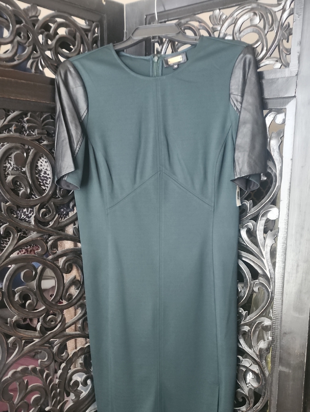 Alexia Admor NWT Dark Green Black Leather Sleeves Dress Medium